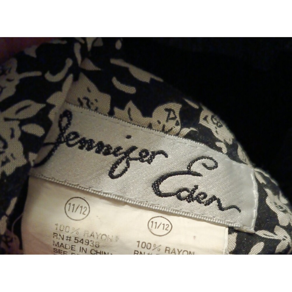 Jennifer Eden Black White Floral Cottagecore Dress Large VTG Teacher Miss Honey - Picture 5 of 5